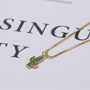 Gold and Green Gemstone Cactus Necklace